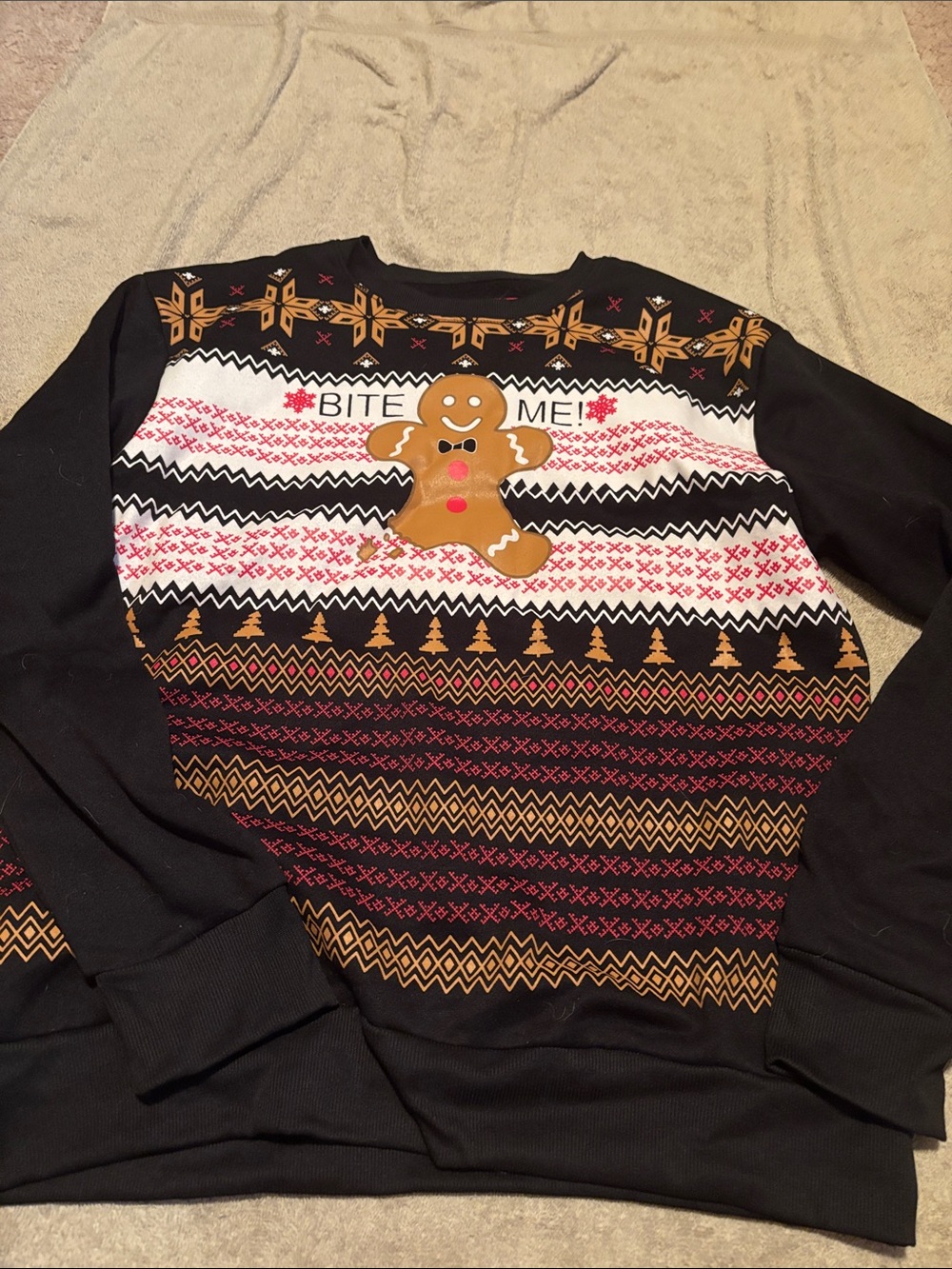 Men's Black Holiday Sweater with Gingerbread Graphic